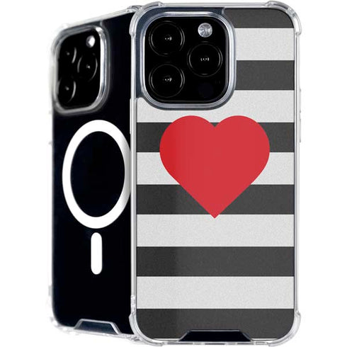 Black And White Striped Heart iPhone 16 Pro MagSafe Case